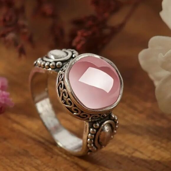 Antique Silver Style Ring With Colored Lab Stone Hand Jewelry - Picture 1 of 10